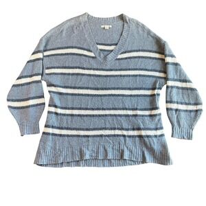 American Eagle Outfitters Striped Sweater Blue White Womens Large V Neck